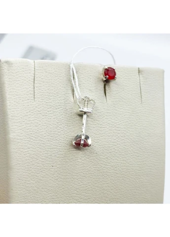 Сережки-пусети срібні з фіанітом "Корольок зел" 1,16 г No Brand (369737457)