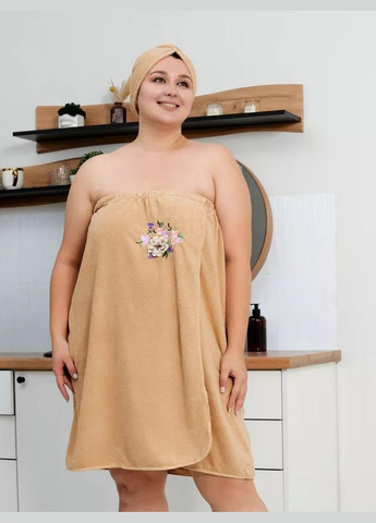 Жіночий банний рушник-халат 80х140 Беж (П4К-novo-f-sauna-005) No Brand (323161110)