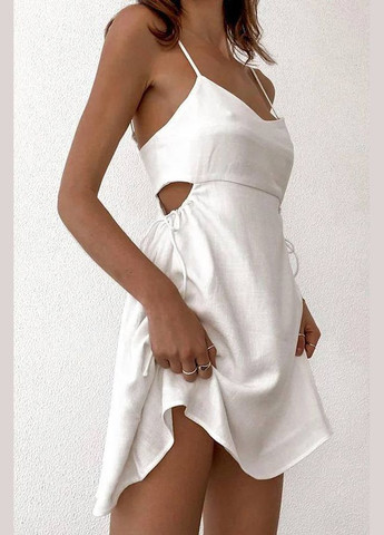 Білий ніжна біла лляна сукня без рукава з відкритим декольте, прогулянкова повсякденна літня сукня шикарної якості No Brand