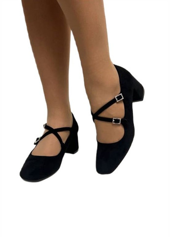 Loretta Черные замшевые туфли на каблуке ремешки Мэри Джейн мери джейн черный з искусственная замша, китай — всесезон (328390719)