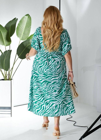 Зеленое повседневный повседневное женское платье с узором No Brand с абстрактным узором