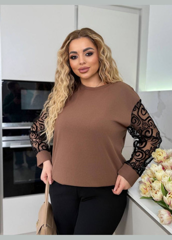 Женский костюм двойка кофта с сетчатыми рукавами и брюки средней посадки MonCher (340979641)