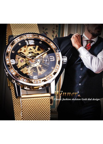 Женские механические наручные часы скелетон с камушками золотыеные часы для женщин Forsining (363021934)