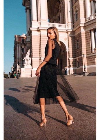 Чорна святковий, вечірня, кежуал жіночий костюм сукня+кардиган силуетна Style Point однотонна