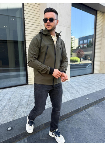 Оливкова (хакі) водовідштовхувальна куртка некст шел No Brand