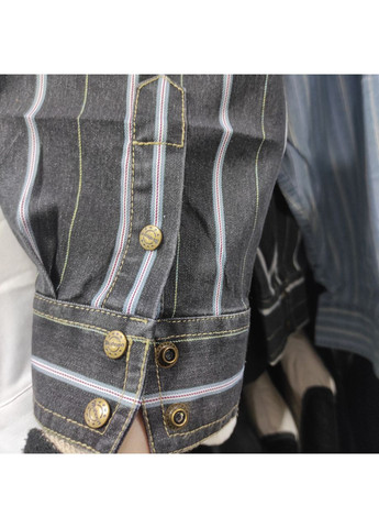 Сорочка чоловіча джинсова бавовна смуга довгий рукав кишені темно-синя No Brand (361137446)