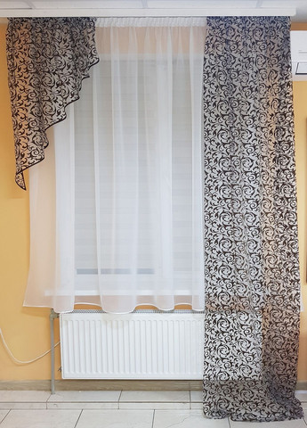 Комплект тюль до подоконника и штора Вензель карниз 200см белый с коричневым (71_1к) Firanka Venzel (364502923)