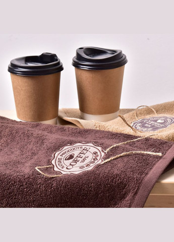 Набір рушників 2 шт 40х70 рушник серветка махрова кухонна бавовна натуральна з вишивкою кава IDEIA (362947159)