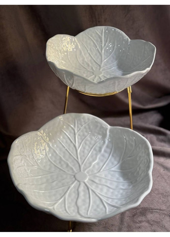 Фруктовниця C251 порцелянова на металевій підставці 2 яруси 35х25х26 см Білий Yiwu (366081688)