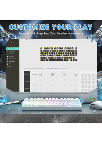 Ігрова Клавіатура R82 HE Rapid Trigger White contour Магнітні світчі. Дротова 8000Hz/s. RGB Підсвічування, 80 keys, ATTACK SHARK (370202791)