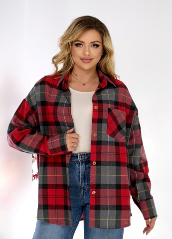 Красная повседневный, классическая, кэжуал рубашка в клетку No Brand с длинным рукавом