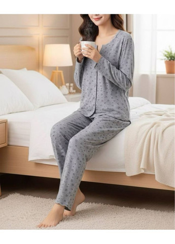 Сіра всесезон жіноча трикотажна піжама кофта + брюки Гермес