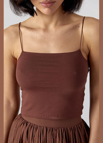 Приталенный кроп-топ на бретелях-резинках - черный Lurex (324392871)