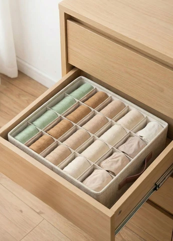 Органайзер для спідньої білизни шкарпеток в шафу та комод на 20 секцій 32х32х11 см бежевий No Brand (385863964)