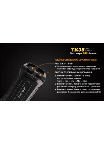 Фонарь ручной TK35 2015 L2U2, 960 люмен, IPX8, 5 режимов, 355 м дальность, Cree XM-L2 U2, вес 217 г Fenix (394235362)