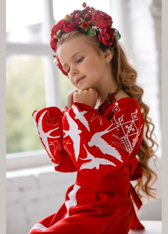 Красная платье вышиванка для девочек ласточка красная (359472960)