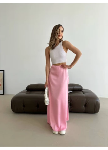 Розовая повседневная женская шелковая макси юбка (like13504) Like fashion