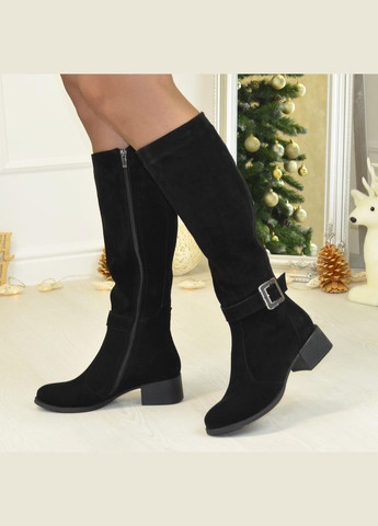 Осенние сапоги черные замшевые женские на маленьком каблуке. 40 размер, голень 42 см Vasha para