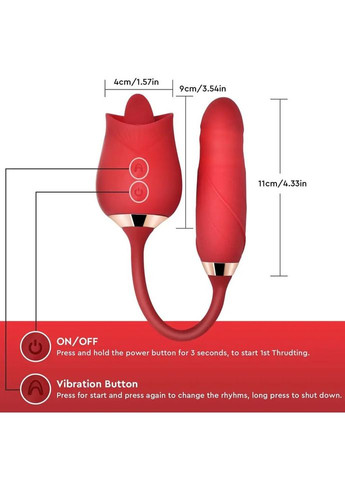 Вібратор двохсторонній Роза, язик стимулятор клітора і сосків, фаллоімітатор No Brand (340914351)