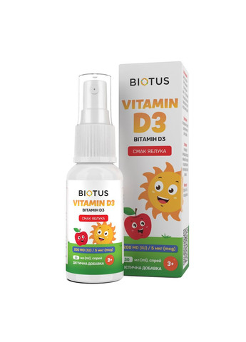 Витамин D3 Vitamin D3 200 МЕ/5 мкг 30 мл яблоко Biotus (365302026)