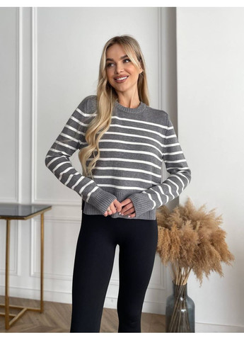 Серый демисезонный 🖤 свитер в полоску | турция универсальный размер DK/DL Мода без кордонів