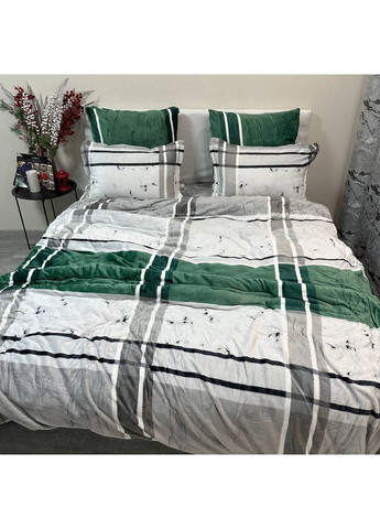 Комплект постельного белья велюр Евро пододеяльник 200×230 см + 4 наволочки серо-зеленого цвета с рисунком No Brand (362211400)