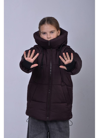 Коричневая зимняя куртка зимняя пуховик на флисе для девочки 10-15 лет теплая парка для подростков девушек зима шоколад 152 No Brand