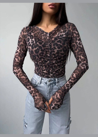 Лёгкий летний леопардовый лонгслив из сетки в размере 42-46, лонгслив+майка из приятной к телу ткани в трендовом принте No Brand (292553546)