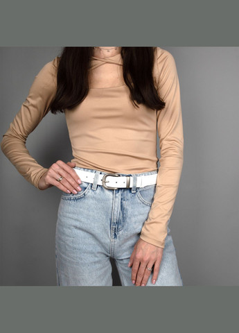 Ремінь жіночий шкіряний HC-3092 silver (130 см) білий зі сріблястою пряжкою HandyCover (326585358)