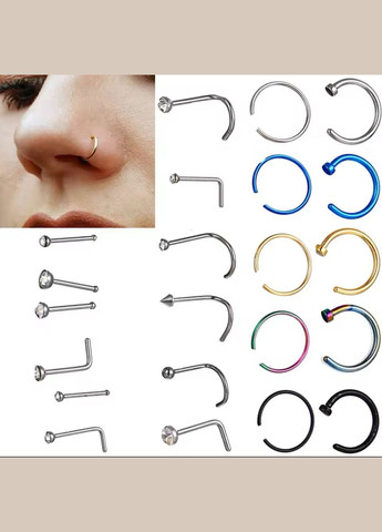 Сережка пірсинг ностріл Для носа з стразом 2.1 мм х 9.4 мм Метал Сталистий Pr00139 Finding (315799765)