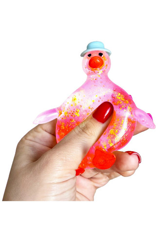 Іграшка-антистрес Гусак із капелюхом, сквіші, жуйка-тягучка з блискітками 9.5 см No Brand (365721238)