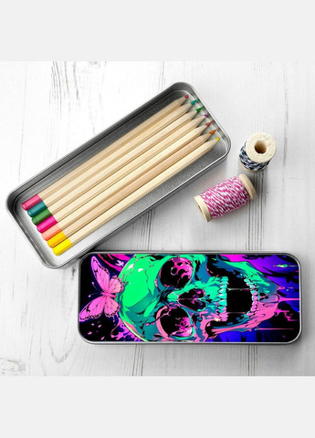 Пенал школьный для мальчика и девочки металлический череп 7*18 см. Silver No Brand (309157325)