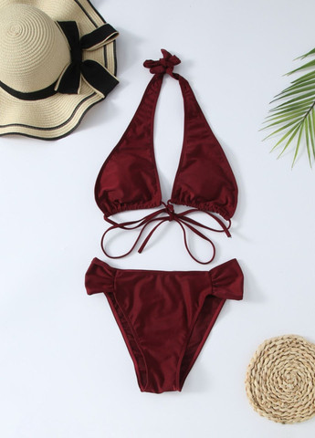 Бордовый летний раздельный купальник monti раздельный, халтер FS