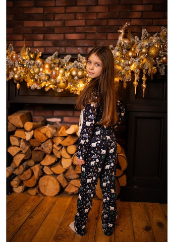 Синяя зимняя пижама детская "family look" (кофта и брюки) с новогодним принтом мишка hc (h001-6076-4) Носи своє