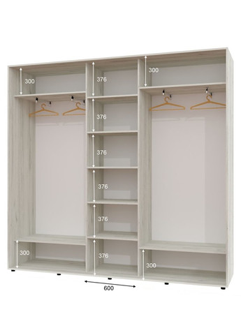 Шкаф-купе трехдверный 250*45*250 см Дуб крафт белый 3 двери Зеркало ШК-04 Алекса (360452079)