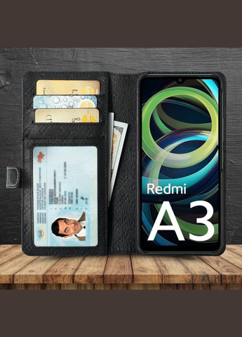 Чохол книжка Premium Wallet для Xiaomi Redmi A3 Чорний (76068) Stenk (289370066)
