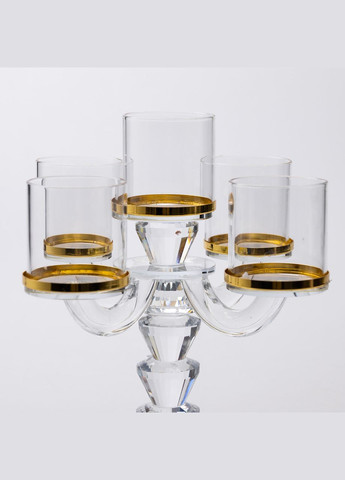 Канделябр на 5 свечей 19×19×23 см подсвечник стеклянный декоративный c золотой окантовкой HP-4-36 Yiwu (329375916)