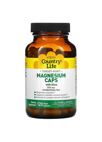 Витамины и минералы Target-Mins Magnesium Caps with Silica 300 mg, 120 вегакапсул Country Life (293418649)