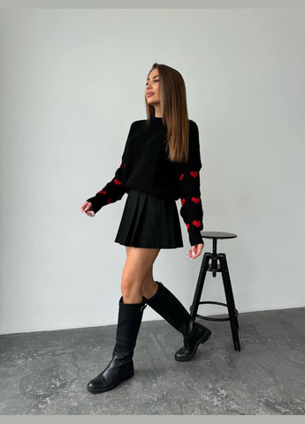 Черный демисезонный свитер оversize акрил/шерсть No Brand