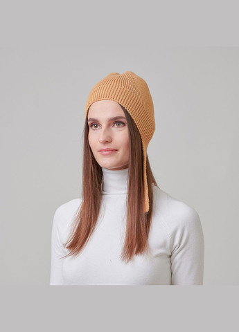 Шапка по голове с завязками женская шерсть с акрилом коричневая CANDY LuckyLOOK 954-732 (290278113)