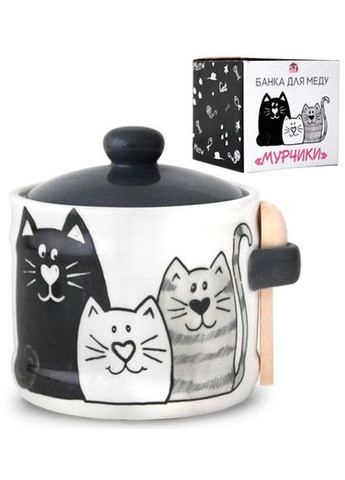 Банка-медівниця Мурчики 420мл керамічна з бамбуковою ложечкою для зберігання меду та солодощів S&T (368988077)