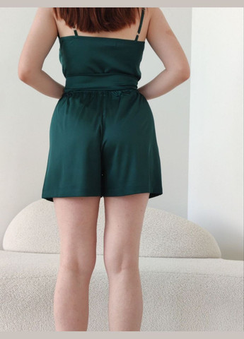 Темно-зелена всесезон masoli жіноча шовкова піжама майка + шорти No Brand