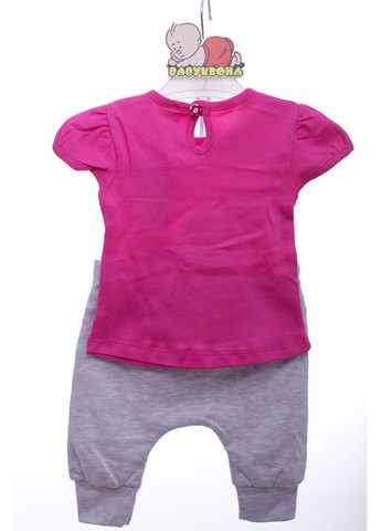 Рожевий літній костюм з коротким рукавом для дівчинки із зайчиком малиновий. 74 см (43091) BABYKROHA