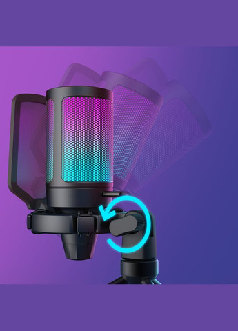 Мікрофон конденсаторний AMPLIGAME A6V ігровий, з RGB-підсвіткою для ПК, PS4, PS5 Чорний Fifine (300370053)