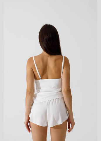 Біла шорти + майка + халат з італійського шовку, біла, коротка на бретельках Shine