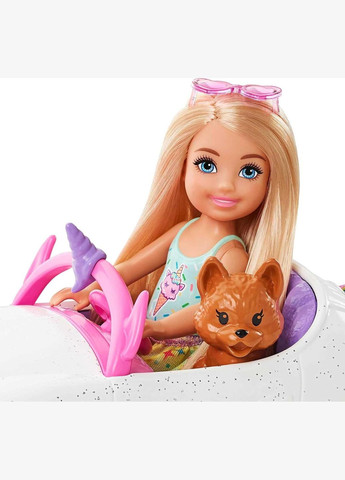 Лялька Барбі на автомобілі в стилі Єдинорога Barbie Club Chelsea Doll with OpenTop Rainbow Unicorn-Themed Car Mattel (282964494)