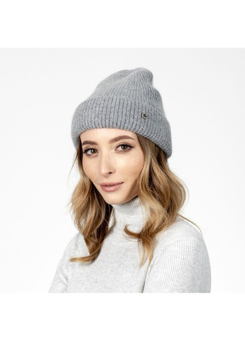 Шапка біні жіноча віскоза з ангорою сіра МАРІЯ LuckyLOOK 591-967 (322790572)