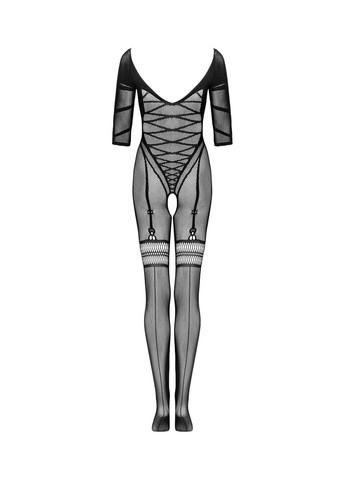 Сетчатый бодистокинг с имитацией подвязок Bodystocking G329 черный - CherryLove Obsessive чёрный нейлон, эластан