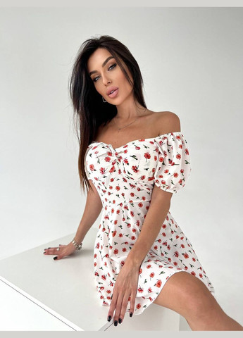 Білий повсякденний, кежуал жіноча сукня літня а-силует Style Point з квітковим принтом