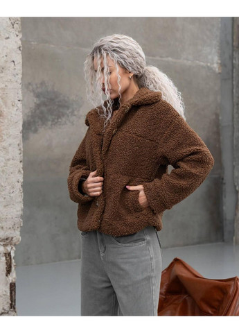Коричнева демісезонна куртка жіноча з текстурної овчини на підкладці тепла укорочена тедді стилі zara куртка-піджак No Brand Ted C8